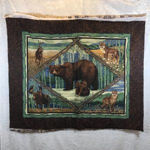 Wildlife Fabric Quilt Panel - Bears Wolf Fox Deer Moose Front & Back Batting